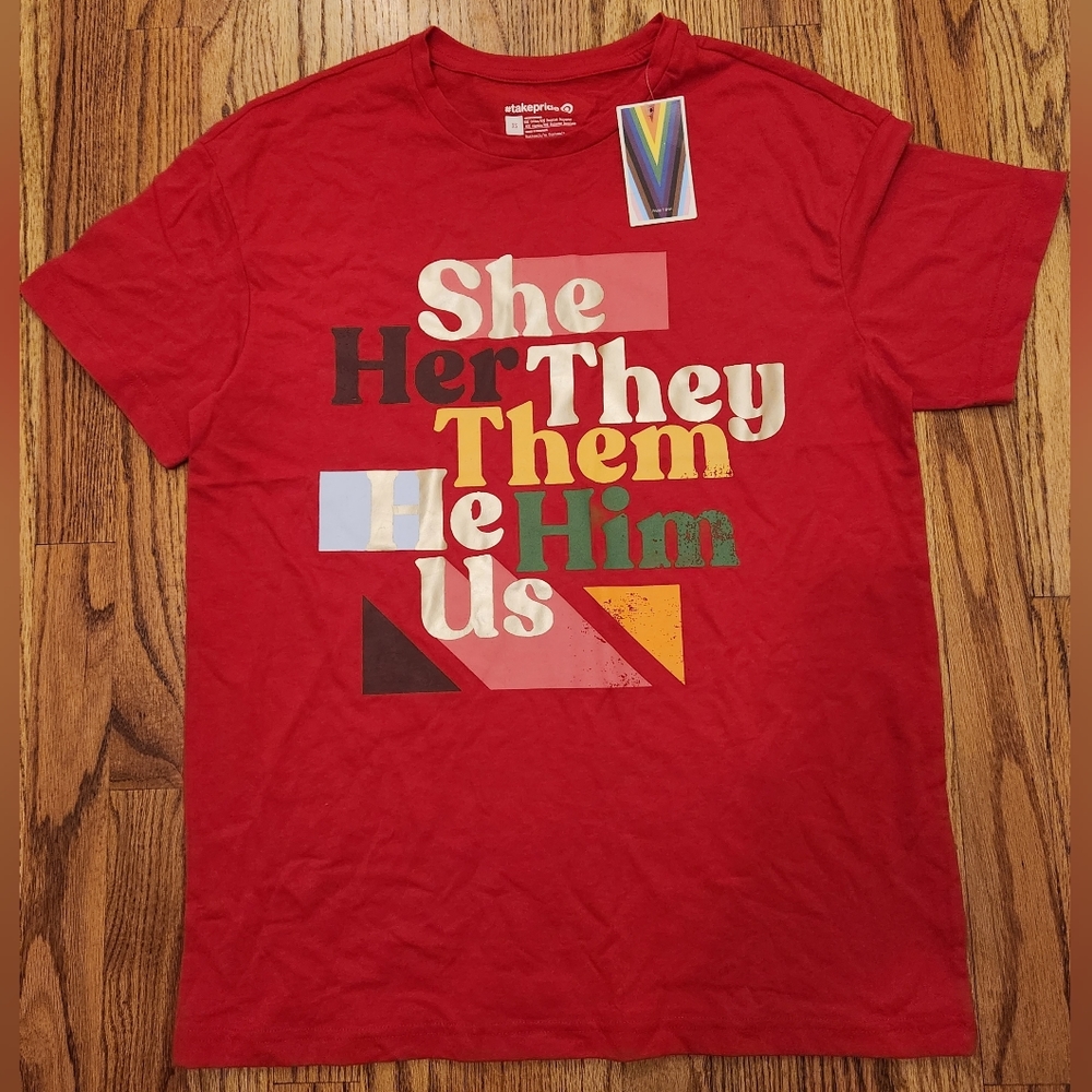 XS Target #takepride Pride Pronouns Tee Shirt Unisex Red LGBTQ+ New